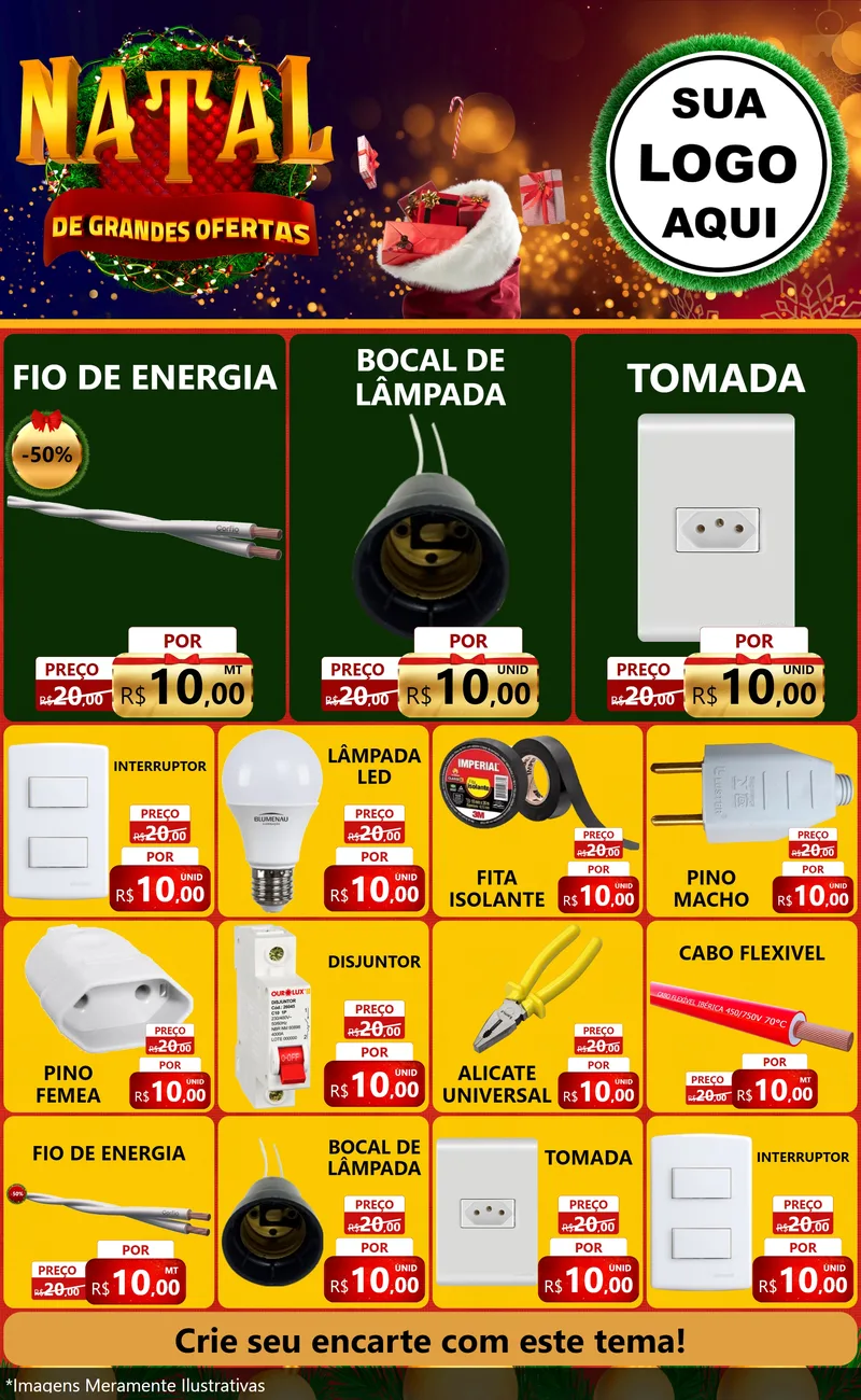 Modelo de Encarte para Encarte Grande com o tema Natal de Grandes Ofertas para Materiais Elétricos