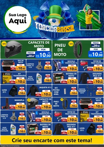Modelo de Encarte para Encarte A4 Vertical com o tema Torcida Brasil - Copa para Moto peças