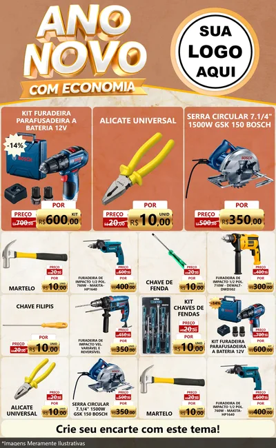 Modelo de Encarte para Encarte Grande com o tema Ano Novo Com Economia para Maquinas e Ferramentas