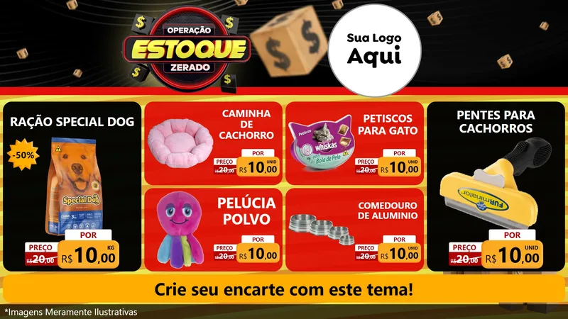 Modelo de TV para TV Horizontal com o tema Operação Estoque Zerado para Pet Shop
