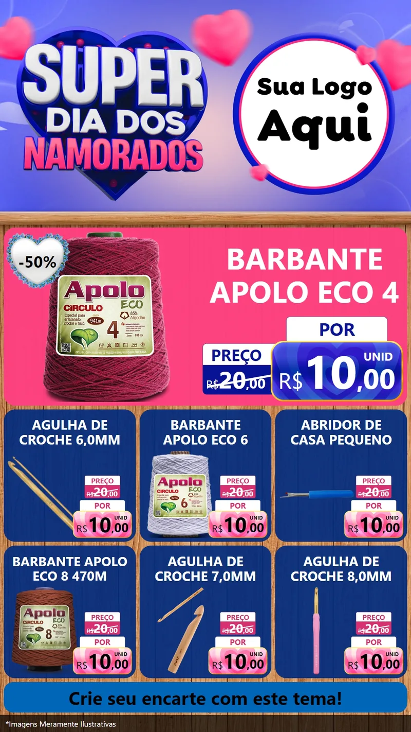 Modelo de Rede Social para Stories com o tema Super Dia dos Namorados para Armarinho e Aviamentos