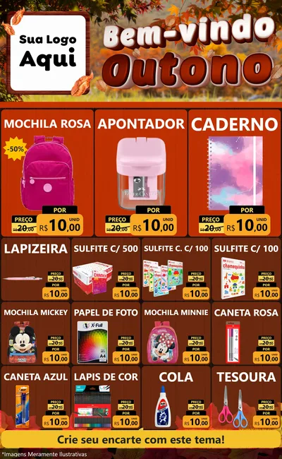 Modelo de Encarte para Encarte Grande com o tema Bem-vindo Outono para Papelaria