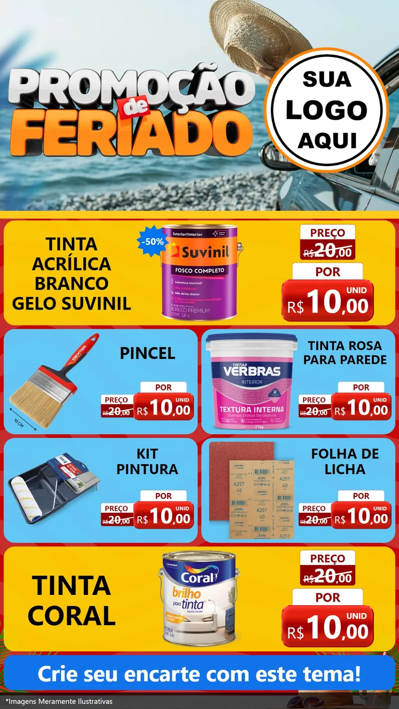 Modelo de TV para TV Vertical com o tema Promoção de Feriado para Tintas e Ferramentas