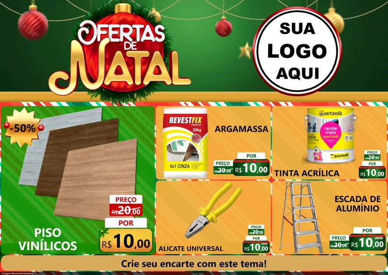 Modelo de Encarte para Encarte A4 Horizontal com o tema Ofertas de Natal para Material para Construção