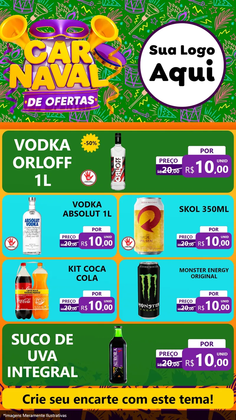 Modelo de TV para TV Vertical com o tema Carnaval de Ofertas para Distribuidora de bebidas