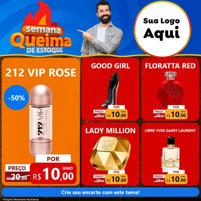 Modelo de Rede Social para Feed Facebook com o tema Semana Queima de Estoque para Perfumes