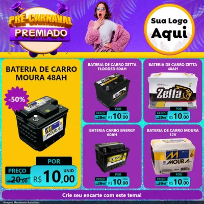 Modelo de Rede Social para Feed Facebook com o tema Pré-Carnaval Premiado para Baterias Elétricas
