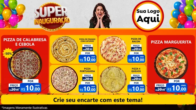 Modelo de TV para TV Horizontal com o tema Super Inauguração para Pizzaria