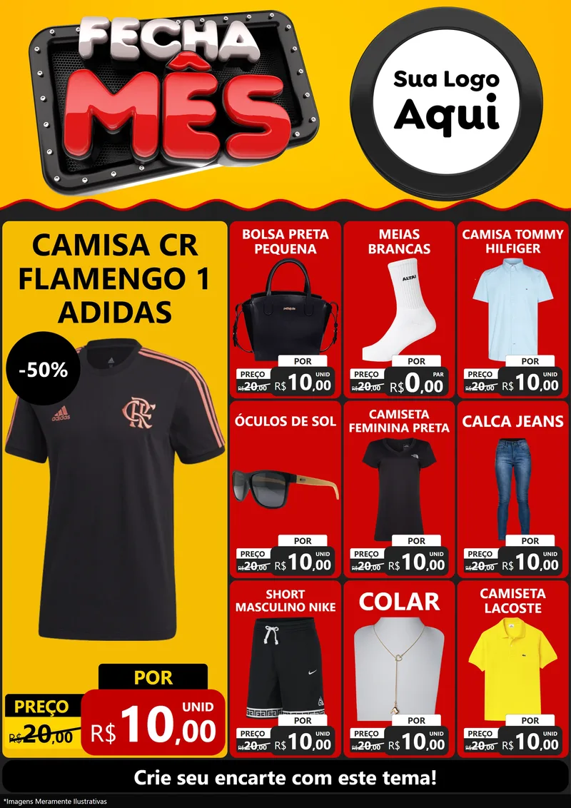 Modelo de Encarte para Encarte A4 Vertical com o tema Fecha Mês para Roupas e acessórios