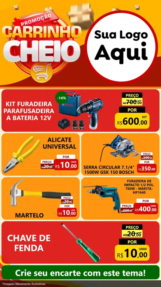 Modelo de TV para TV Vertical com o tema Promoção carrinho cheio para Maquinas e Ferramentas