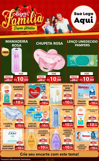 Modelo de Encarte para Encarte Grande com o tema Alegria em Família Super Ofertas - Natal para Bebês
