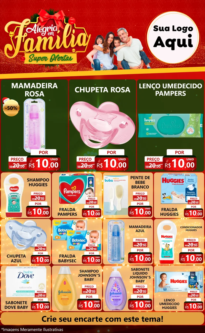 Modelo de Encarte para Encarte Grande com o tema Alegria em Família Super Ofertas - Natal para Bebês