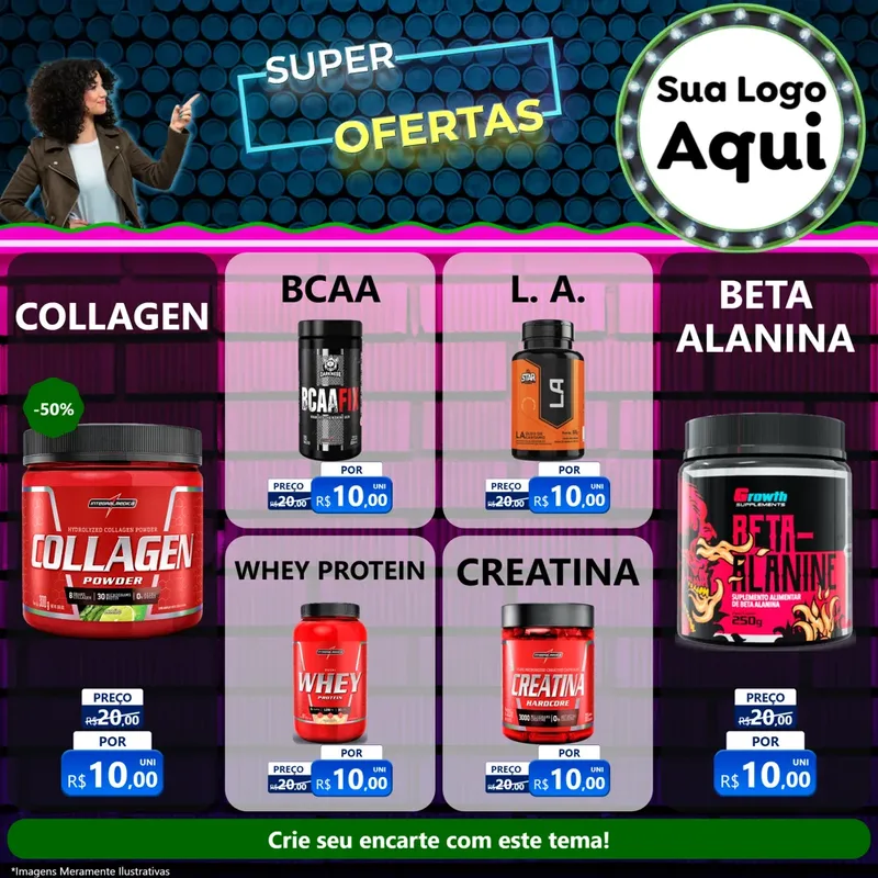 Modelo de Rede Social para Feed Facebook com o tema Super Ofertas para Suplementos alimentares
