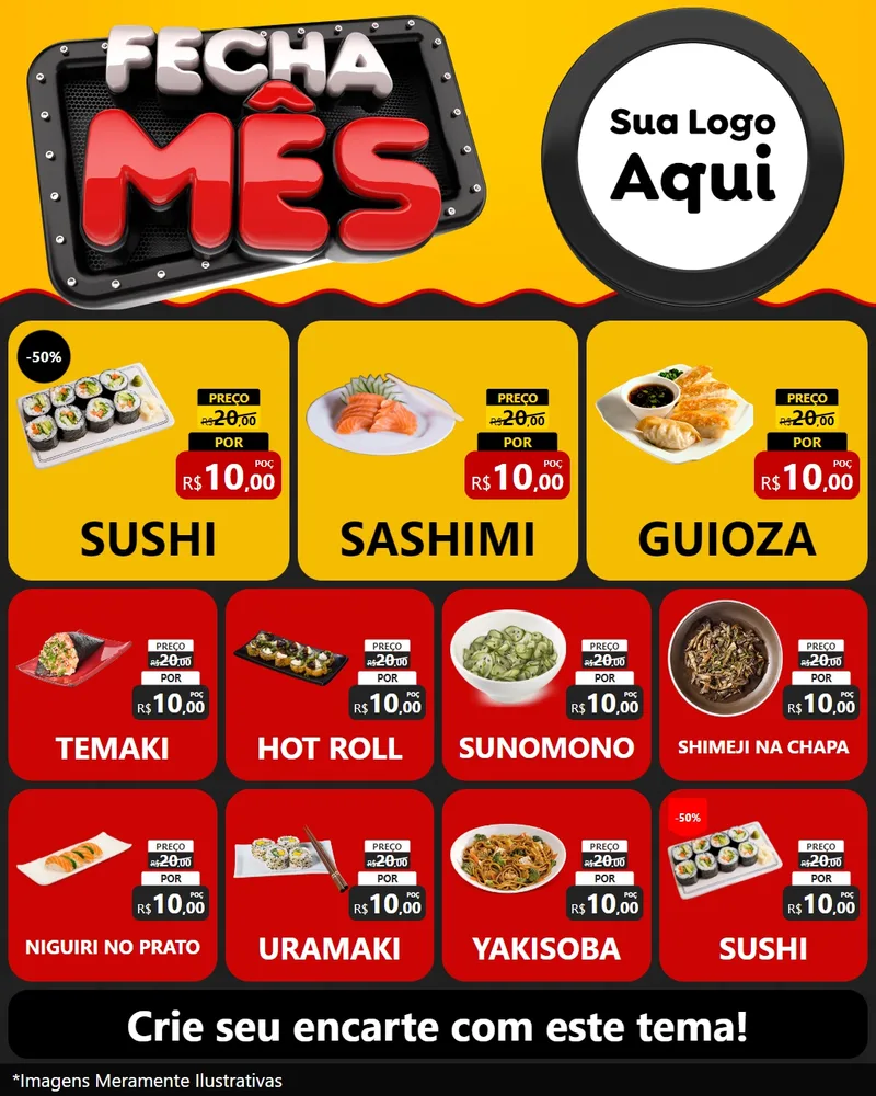 Modelo de Rede Social para Feed Instagram com o tema Fecha Mês para Comida japonesa