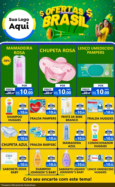 Modelo de Encarte para Encarte Grande com o tema Ofertas Semana do Brasil para Bebês