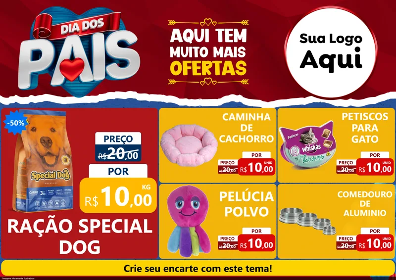 Modelo de Encarte para Encarte A4 Horizontal com o tema Dia dos Pais para Pet Shop