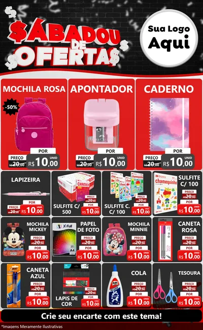 Modelo de Encarte para Encarte Grande com o tema Sabadou de Ofertas para Papelaria