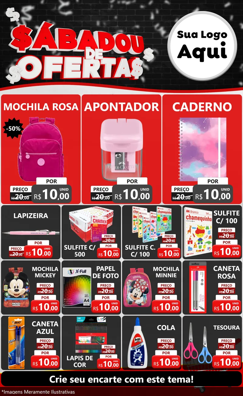 Modelo de Encarte para Encarte Grande com o tema Sabadou de Ofertas para Papelaria