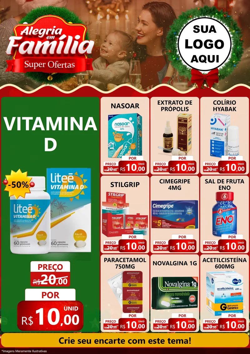 Modelo de Encarte para Encarte A4 Vertical com o tema Alegria Em Família - Super Ofertas para Farmácia