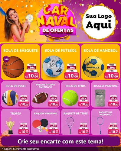 Modelo de Rede Social para Feed Instagram com o tema Carnaval de Ofertas para Artigos Esportivos