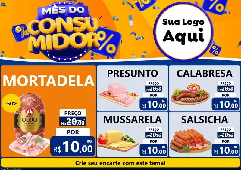 Modelo de Encarte para Encarte A4 Horizontal com o tema Mês do Consumidor para Frios e Laticínios