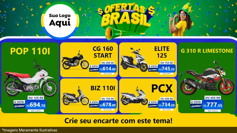 Modelo de TV para TV Horizontal com o tema Ofertas Semana do Brasil para Concessionaria de Motos