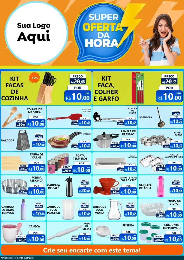 Modelo de Encarte para Encarte A4 Vertical com o tema Super Oferta da Hora para Utilidades Domésticas