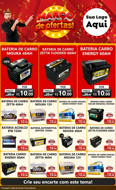 Modelo de Encarte para Encarte Grande com o tema Março de Ofertas! para Baterias Elétricas