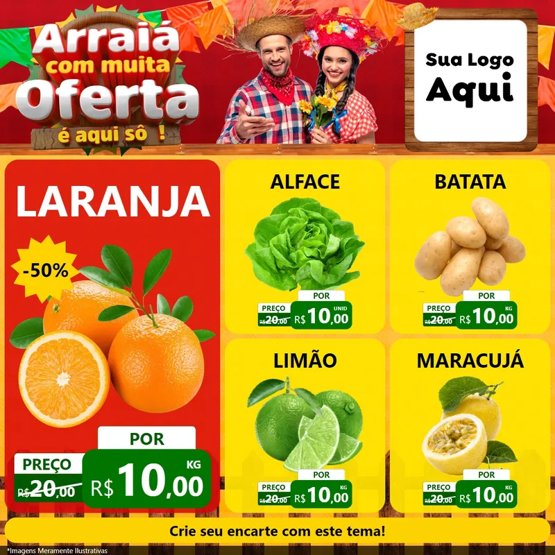 Modelo de Rede Social para Feed Facebook com o tema Arraiá Com Muita Oferta - É Aqui Sô! para Hortifrúti