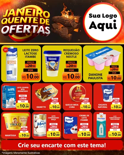 Modelo de Rede Social para Feed Instagram com o tema Janeiro Quente de Ofertas para Frios e Laticínios