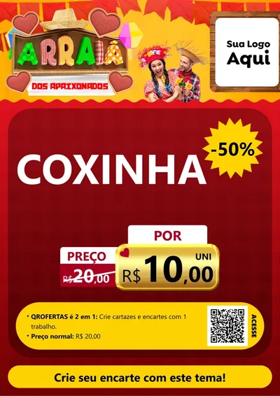 Modelo de Cartaz para Cartaz A4 Vertical com o tema Arraiá Dos Apaixonados - Junina para Salgadaria