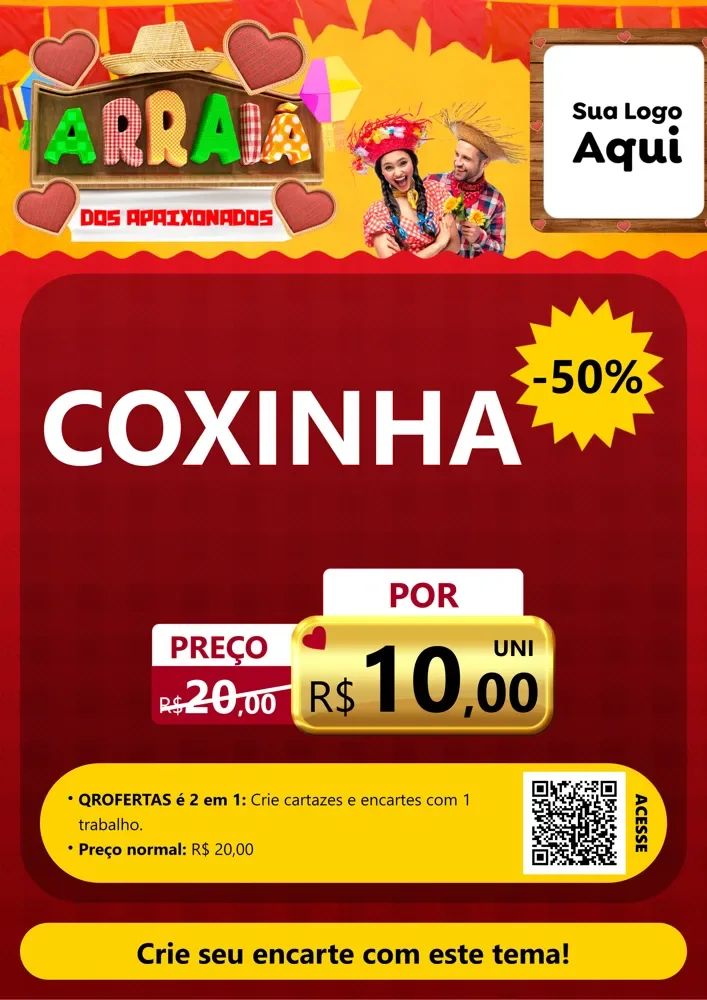 Modelo de Cartaz para Cartaz A4 Vertical com o tema Arraiá Dos Apaixonados - Junina para Salgadaria