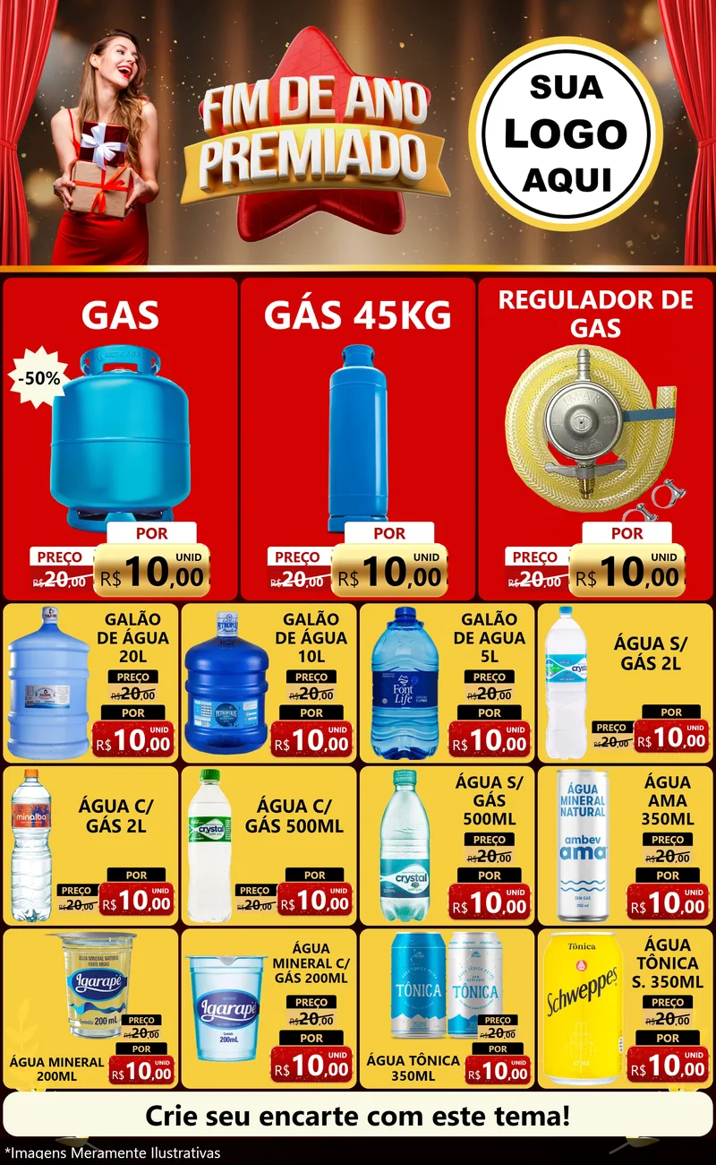 Modelo de Encarte para Encarte Grande com o tema Fim de Ano Premiado para Água e gás