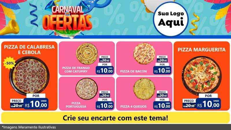 Modelo de TV para TV Horizontal com o tema Carnaval de Ofertas para Pizzaria