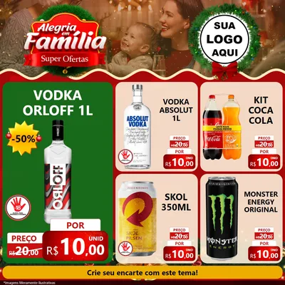 Modelo de Rede Social para Feed Facebook com o tema Alegria Em Família - Super Ofertas para Distribuidora de bebidas