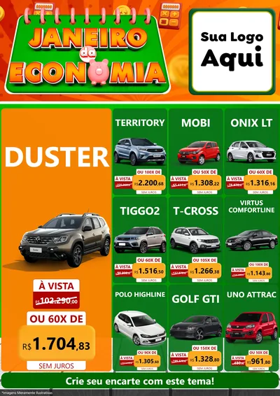 Modelo de Encarte para Encarte A4 Vertical com o tema Janeiro da Economia para Concessionaria de Carros
