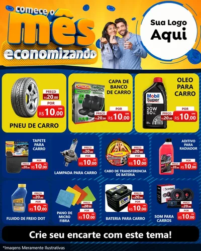 Modelo de Rede Social para Feed Instagram com o tema Comece O Mês Economizando para Auto peças