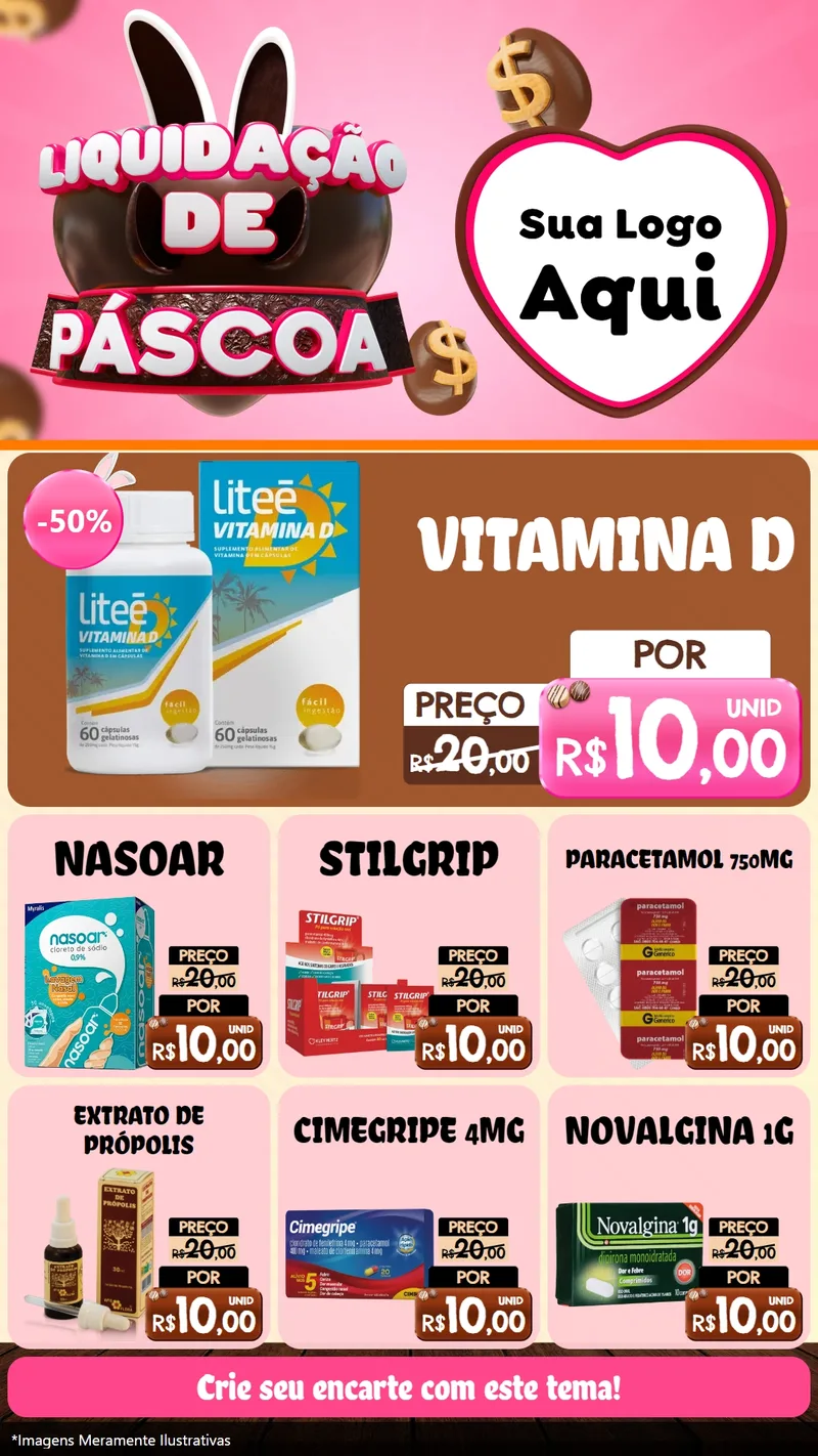 Modelo de Rede Social para Stories com o tema Liquidação de Páscoa para Farmácia
