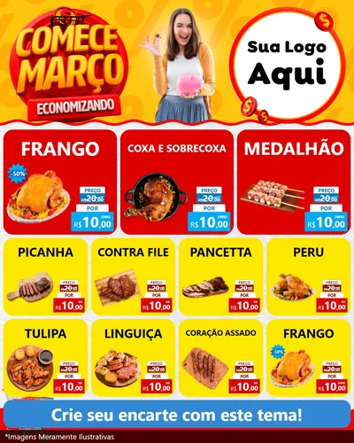 Modelo de Rede Social para Feed Instagram com o tema Comece Março Economizando para Assados