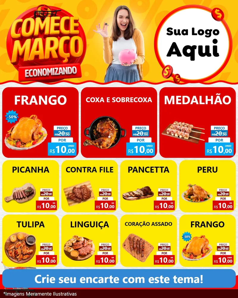 Modelo de Rede Social para Feed Instagram com o tema Comece Março Economizando para Assados