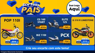 Modelo de TV para TV Horizontal com o tema Sorteio Dia dos Pais para Concessionaria de Motos