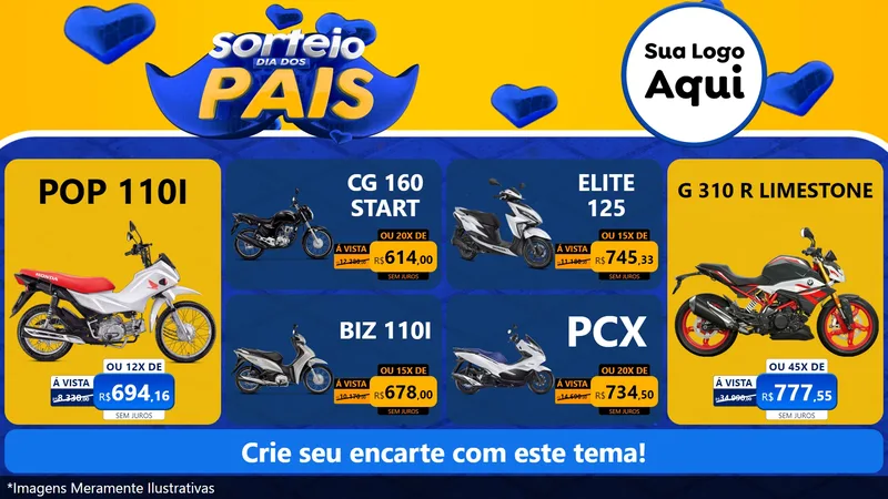 Modelo de TV para TV Horizontal com o tema Sorteio Dia dos Pais para Concessionaria de Motos