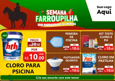 Modelo de Encarte para Encarte A4 Horizontal com o tema Semana Farroupilha - Uma Barbaridade de Ofertas para Produtos para Piscina
