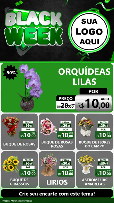Modelo de Rede Social para Stories com o tema Black Week para Floricultura e jardim