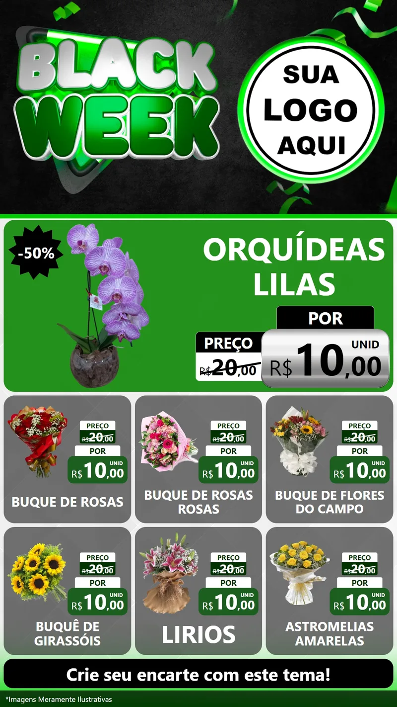 Modelo de Rede Social para Stories com o tema Black Week para Floricultura e jardim