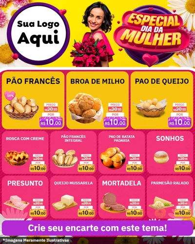 Modelo de Rede Social para Feed Instagram com o tema Especial Dia da Mulher para Padaria