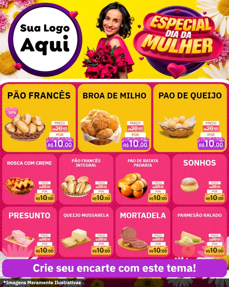 Modelo de Rede Social para Feed Instagram com o tema Especial Dia da Mulher para Padaria