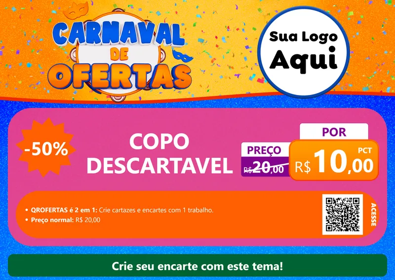 Modelo de Cartaz para Cartaz A4 Horizontal com o tema Carnaval de Ofertas para Embalagens
