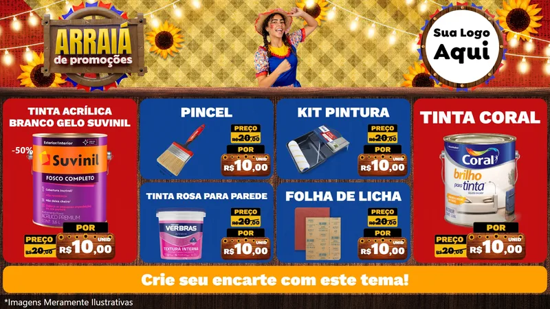 Modelo de TV para TV Horizontal com o tema Arraiá de Promoções para Tintas e Ferramentas