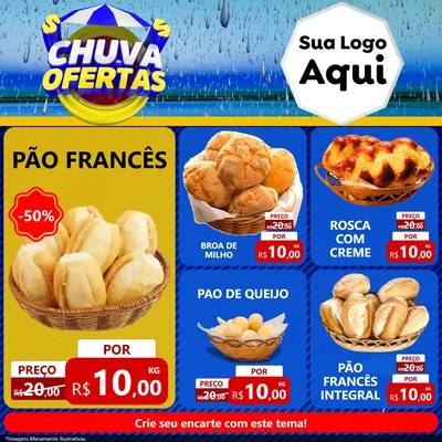 Modelo de Rede Social para Feed Facebook com o tema Chuva de Ofertas para Padaria